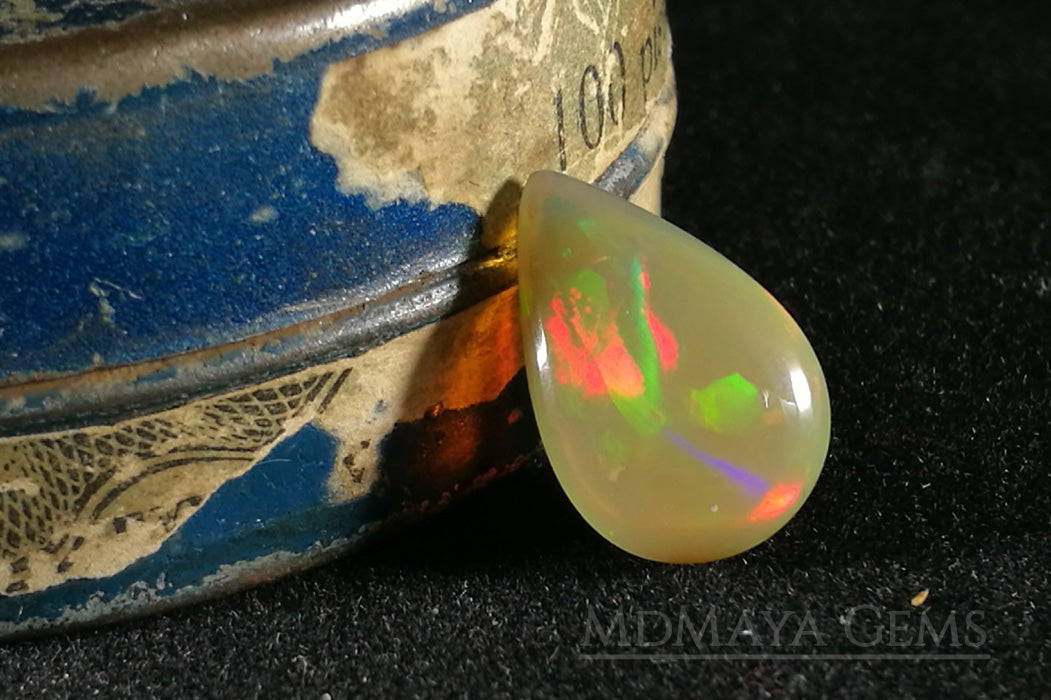 Super HoneyComb Opal from Ethiopia 4.47 ct. Pear Cabochon Cut