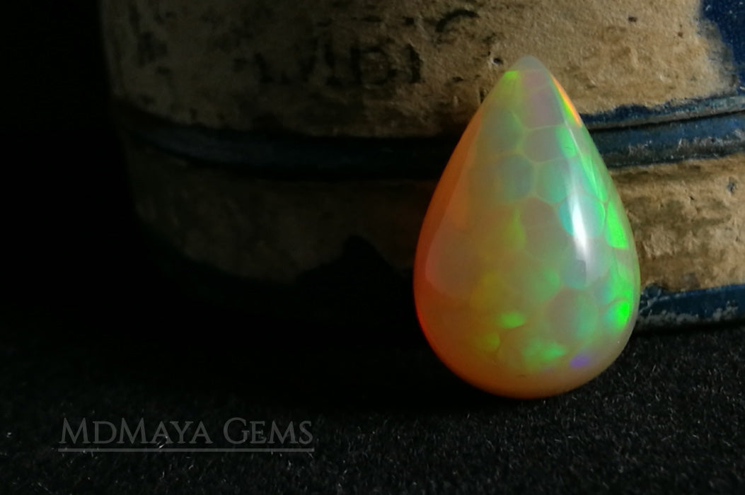 Super HoneyComb Opal from Ethiopia 4.47 ct. Pear Cabochon Cut