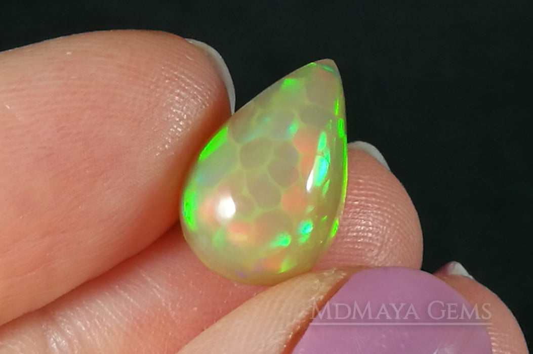 Super HoneyComb Opal from Ethiopia 4.47 ct. Pear Cabochon Cut