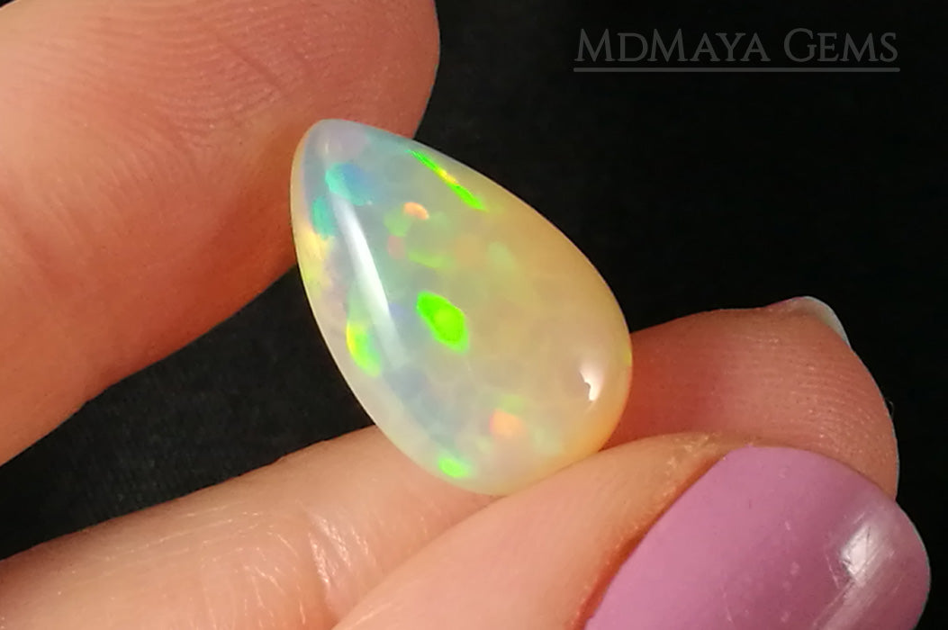 Welo Opal Gemstone 4.82 ct. Pear Cabochon Cut with honeycomb pattern 