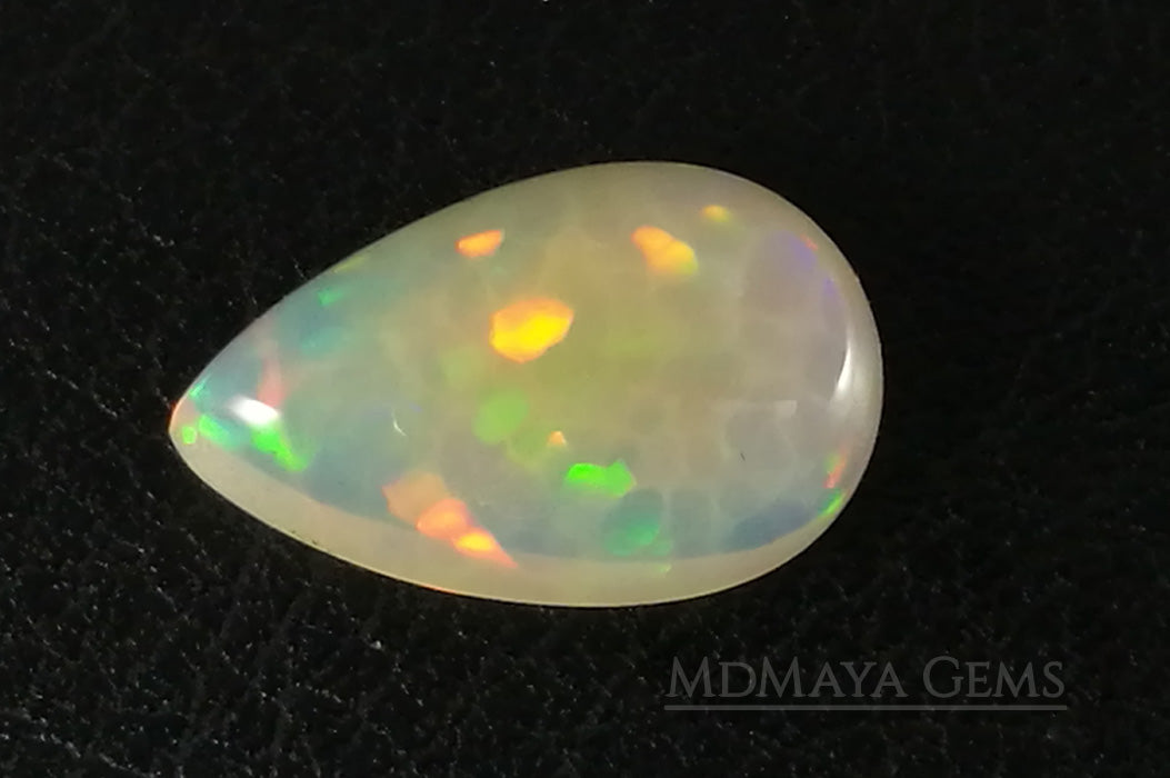 Welo Opal Gemstone 4.82 ct. Pear Cabochon Cut with honeycomb pattern 