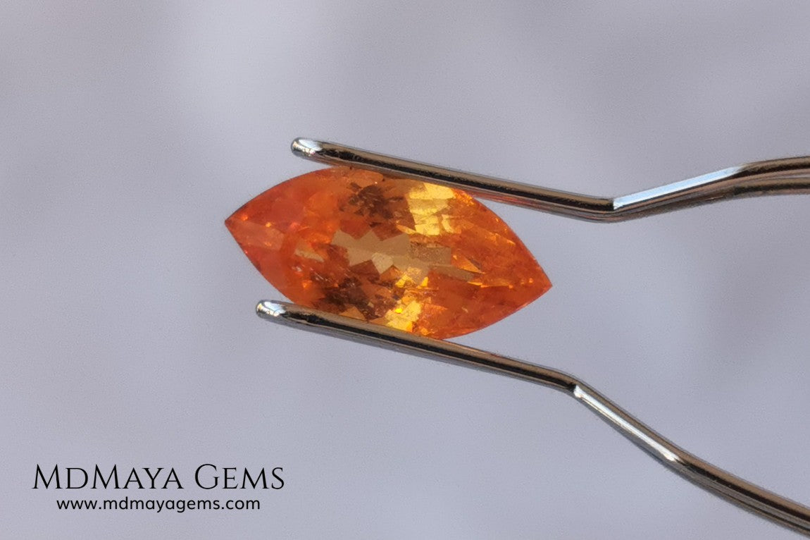 Supreme Fanta Unheated Spessartite. Beautiful Color. Marquise Cut. 1.66 ct. A Perfect Gem! This gem has an internal fire, it is pure orange, it will be superb in any piece of jewelry you can imagine.