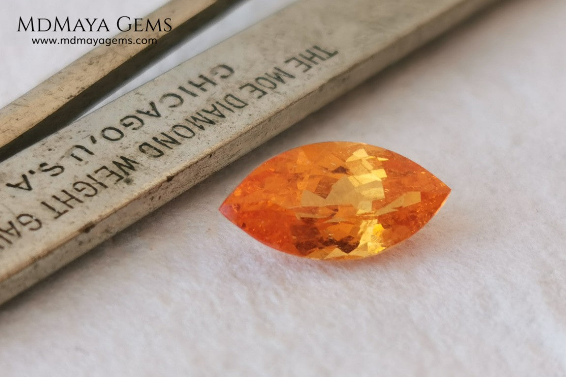 Supreme Fanta Unheated Spessartite. Beautiful Color. Marquise Cut. 1.66 ct. A Perfect Gem! This gem has an internal fire, it is pure orange, it will be superb in any piece of jewelry you can imagine.