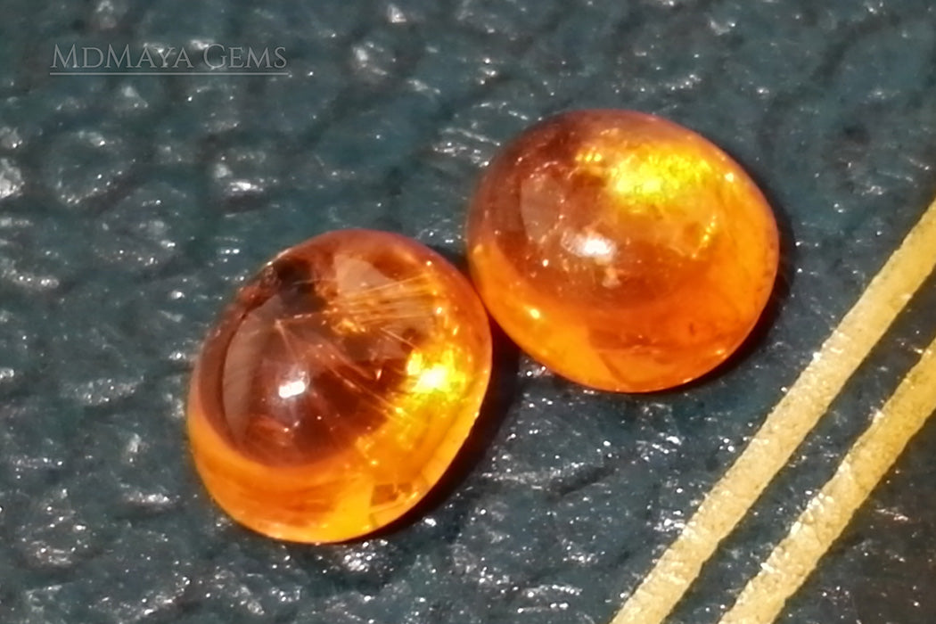 Pair Mandarin Spessartite Garnets Cabochon Cut 4.245 ct