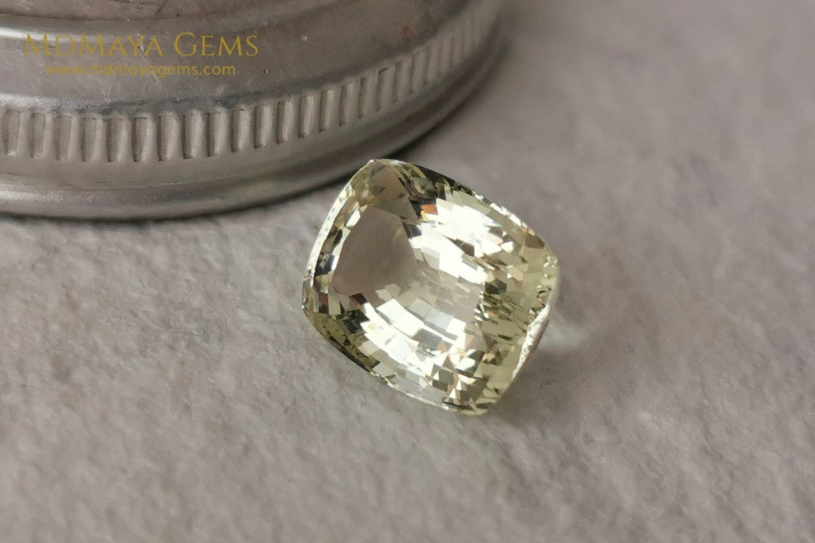 Natural Heliodor – Light Yellow Beryl Gemstone, 4.79 ct Cushion Cut