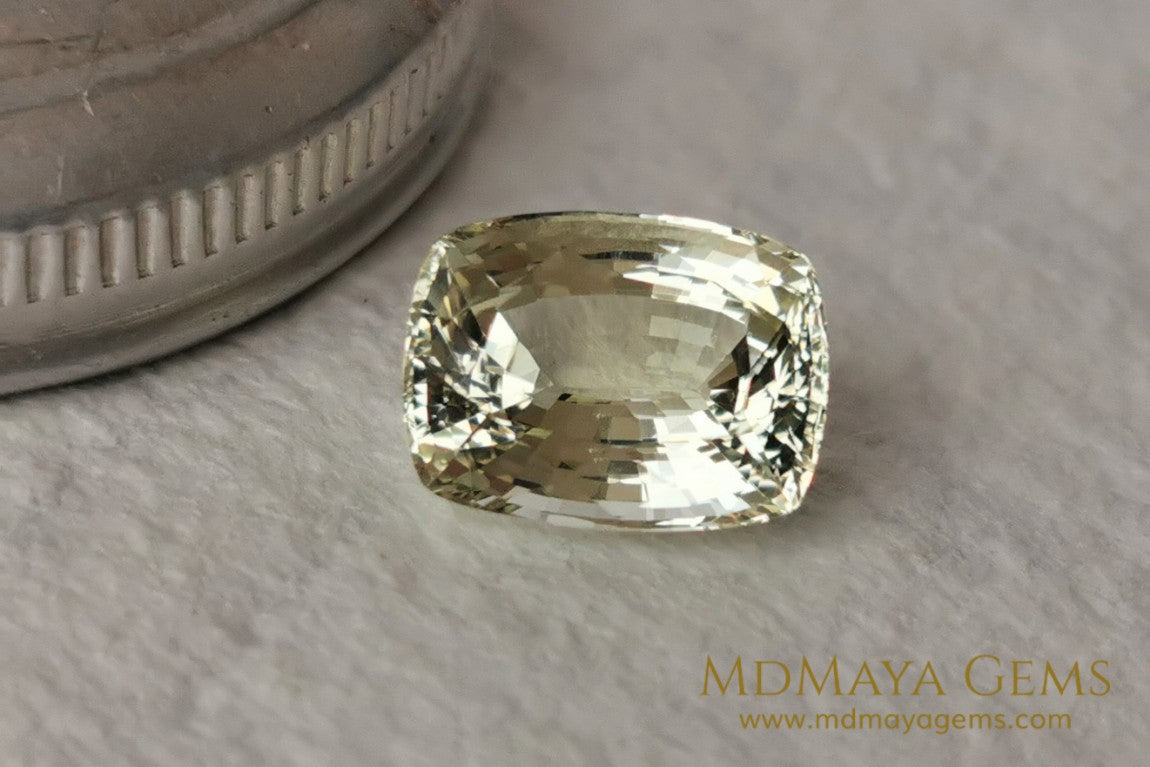 Natural Heliodor – Light Yellow Beryl Gemstone, 4.79 ct Cushion Cut