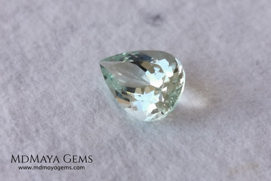 Light yellowish green Beryl. Pear cut, 2.87 ct. Elegant and bright natural gemstone, with excellent proportions and clarity. A beautiful and affordable untreated gemstone. 