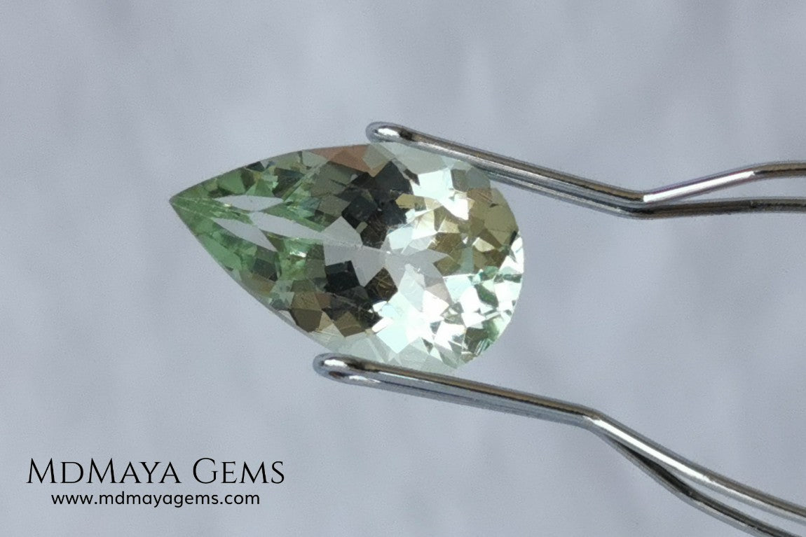 Light yellowish green Beryl. Pear cut, 2.87 ct. Elegant and bright natural gemstone, with excellent proportions and clarity. A beautiful and affordable untreated gemstone. 