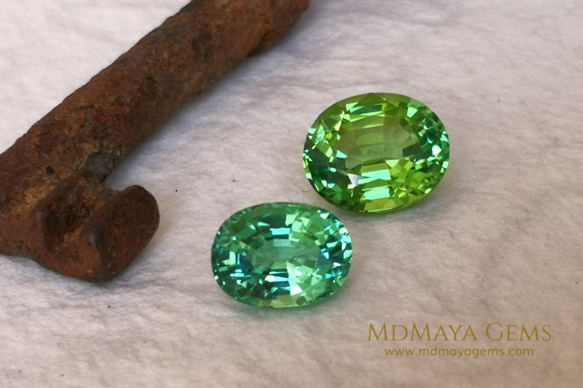 Vivid Green Tourmaline 4.14 ct oval cut and Paraiba Tourmaline 2.40 ct