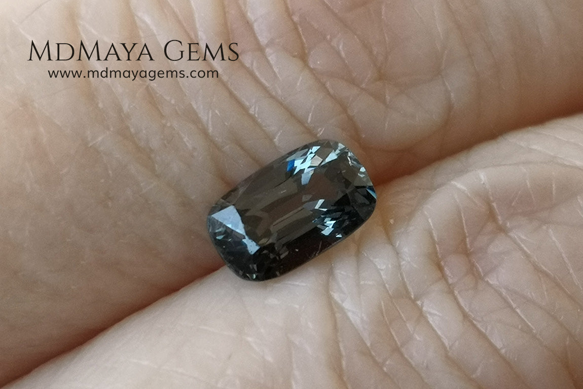 Bluish Gray Spinel Unheated, Cushion Cut, 1.03 ct. Perfect for a special ring. This beautiful precious stone dark has a beautiful cut and shine, an excellent natural gem at an irresistible price.