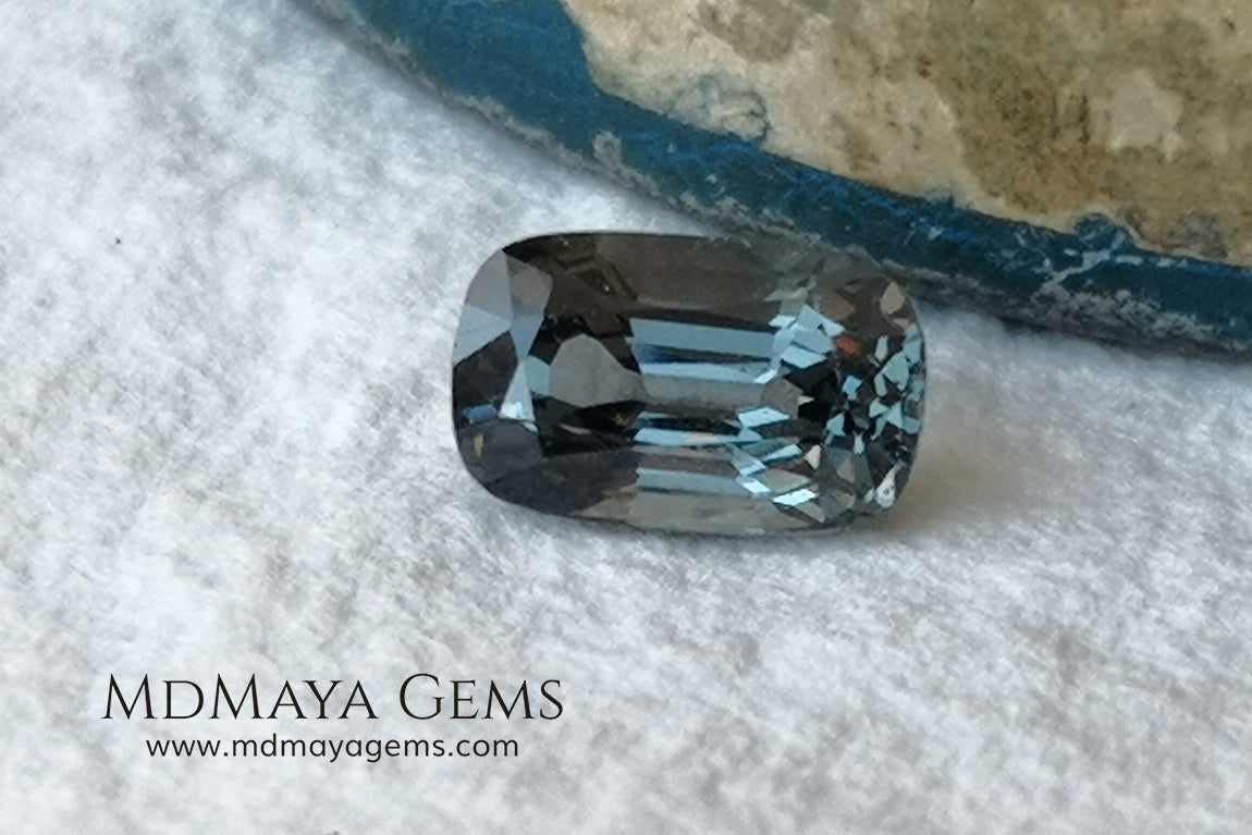 Bluish Gray Spinel Unheated, Cushion Cut, 1.03 ct. Perfect for a special ring. This beautiful precious stone dark has a beautiful cut and shine, an excellent natural gem at an irresistible price.