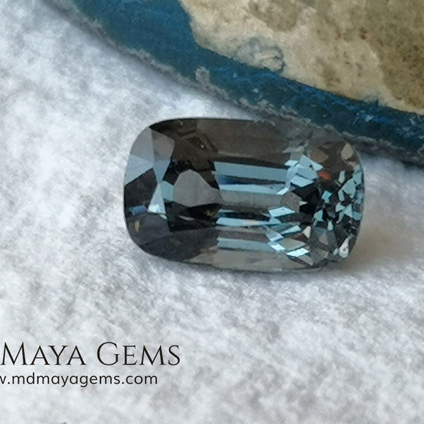 Bluish Gray Spinel Unheated, Cushion Cut, 1.03 ct. Perfect for a special ring. This beautiful precious stone dark has a beautiful cut and shine, an excellent natural gem at an irresistible price.