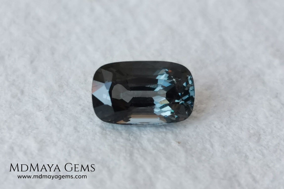 Bluish Gray Spinel Unheated, Cushion Cut, 1.03 ct. Perfect for a special ring. This beautiful precious stone dark has a beautiful cut and shine, an excellent natural gem at an irresistible price.