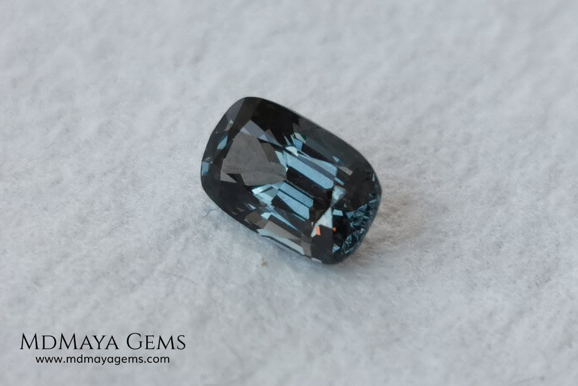 Bluish Gray Spinel Unheated, Cushion Cut, 1.03 ct. Perfect for a special ring. This beautiful precious stone dark has a beautiful cut and shine, an excellent natural gem at an irresistible price.