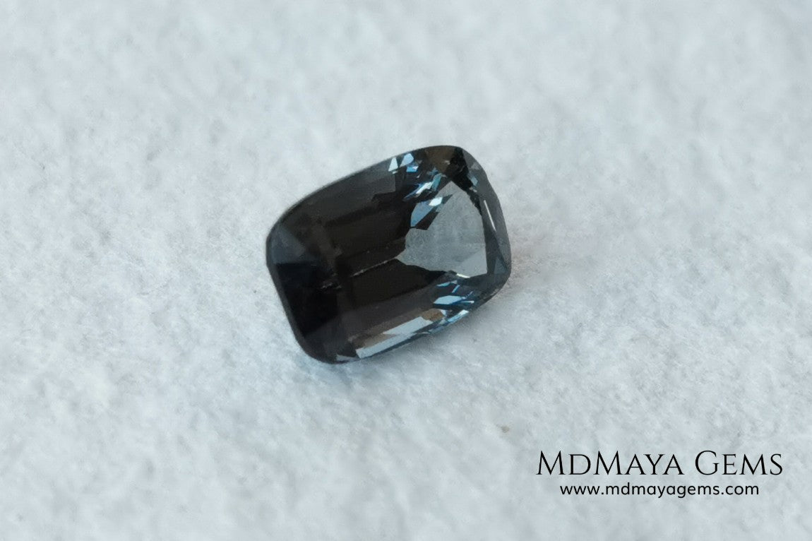 Bluish Gray Spinel Unheated, Cushion Cut, 1.03 ct. Perfect for a special ring. This beautiful precious stone dark has a beautiful cut and shine, an excellent natural gem at an irresistible price.