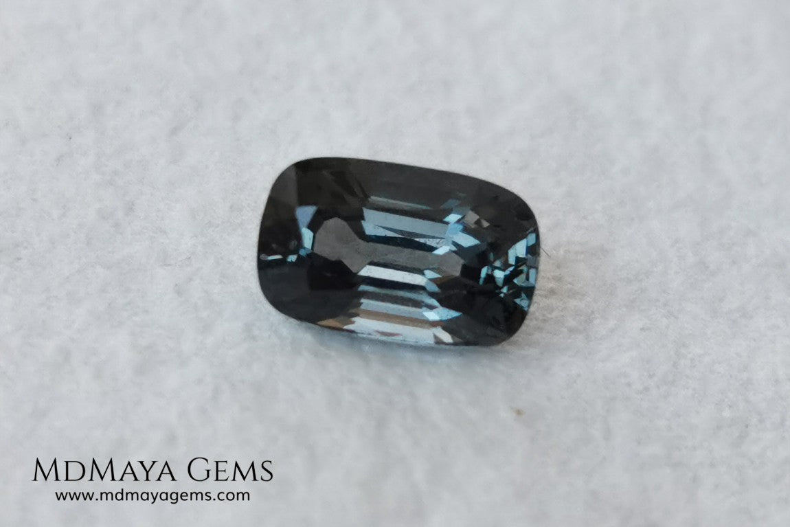Bluish Gray Spinel Unheated, Cushion Cut, 1.03 ct. Perfect for a special ring. This beautiful precious stone dark has a beautiful cut and shine, an excellent natural gem at an irresistible price.