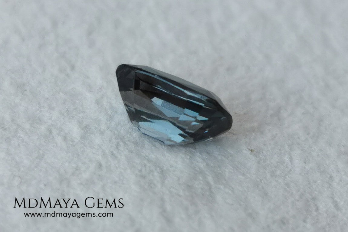 Bluish Gray Spinel Unheated, Cushion Cut, 1.03 ct. Perfect for a special ring. This beautiful precious stone dark has a beautiful cut and shine, an excellent natural gem at an irresistible price.