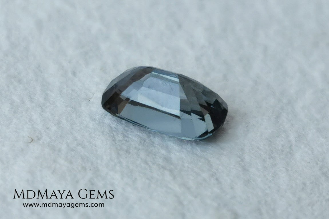 Bluish Gray Spinel Unheated, Cushion Cut, 1.03 ct. Perfect for a special ring. This beautiful precious stone dark has a beautiful cut and shine, an excellent natural gem at an irresistible price.
