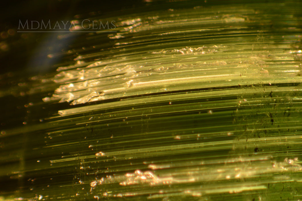 Inclusions in Cat's Eye Green Tourmaline Gemstone 14.41 ct