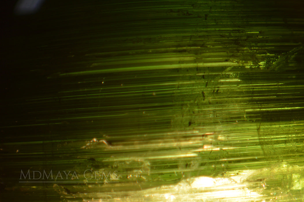 Inclusions in Cat's Eye Green Tourmaline Gemstone 14.41 ct