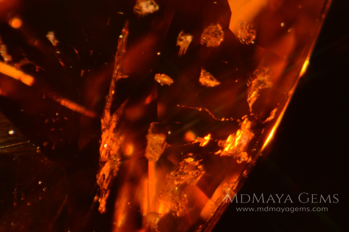 Inclusions in Orange Tourmaline 1.35 ct. Trillion cut