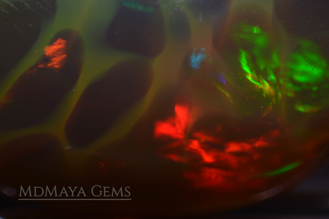 Top Brilliant honeycomb pattern Welo Ethiopian Opal. 1.09 ct under microscope