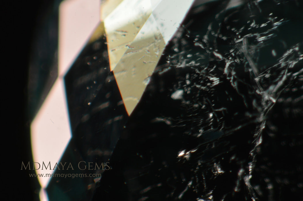 Inclusions in Blue Green African Tourmaline Cushion Cut 4.45 ct