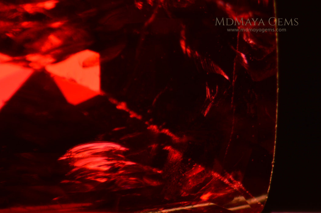 Inclusions in Red Burmese Spinel Cushion Cut 0.92 ct