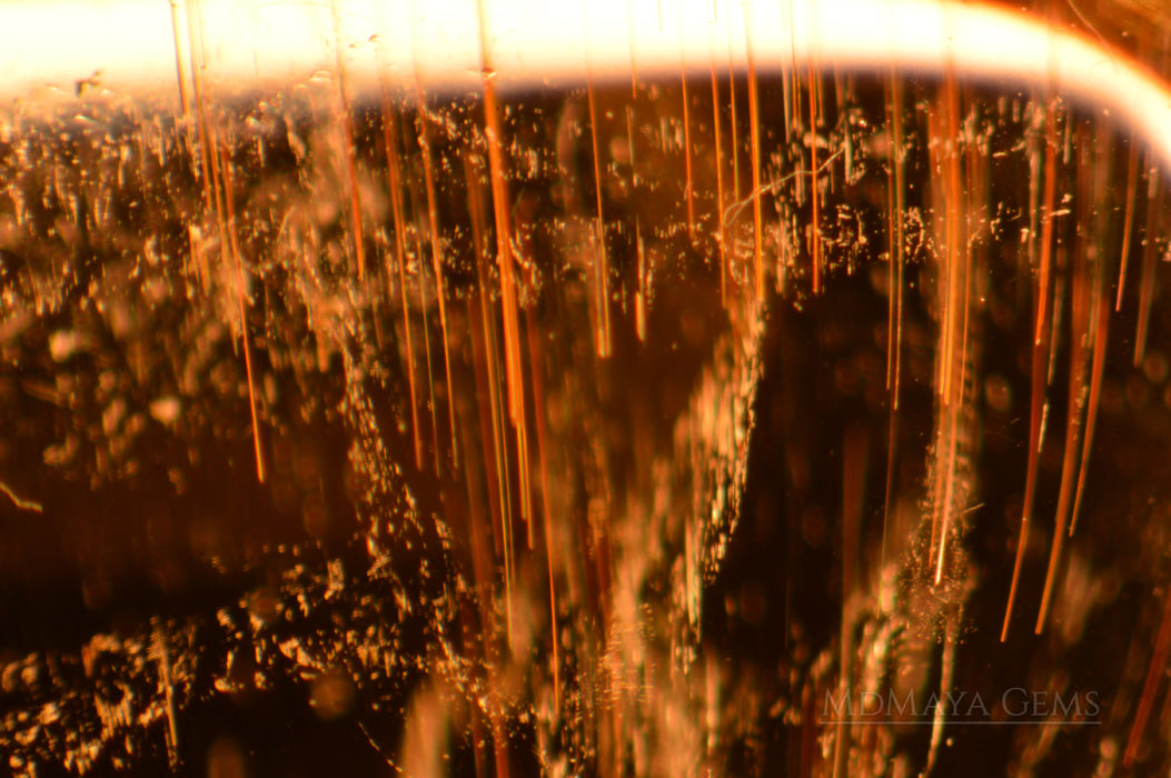 Inclusions in Bright Yellow Tourmaline Cabochon Cut 3.54 ct