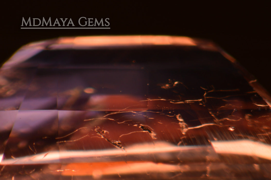 interconnected two-phase inclusions (trichites) in Purple Tourmaline Cushion Cut 3.03 ct