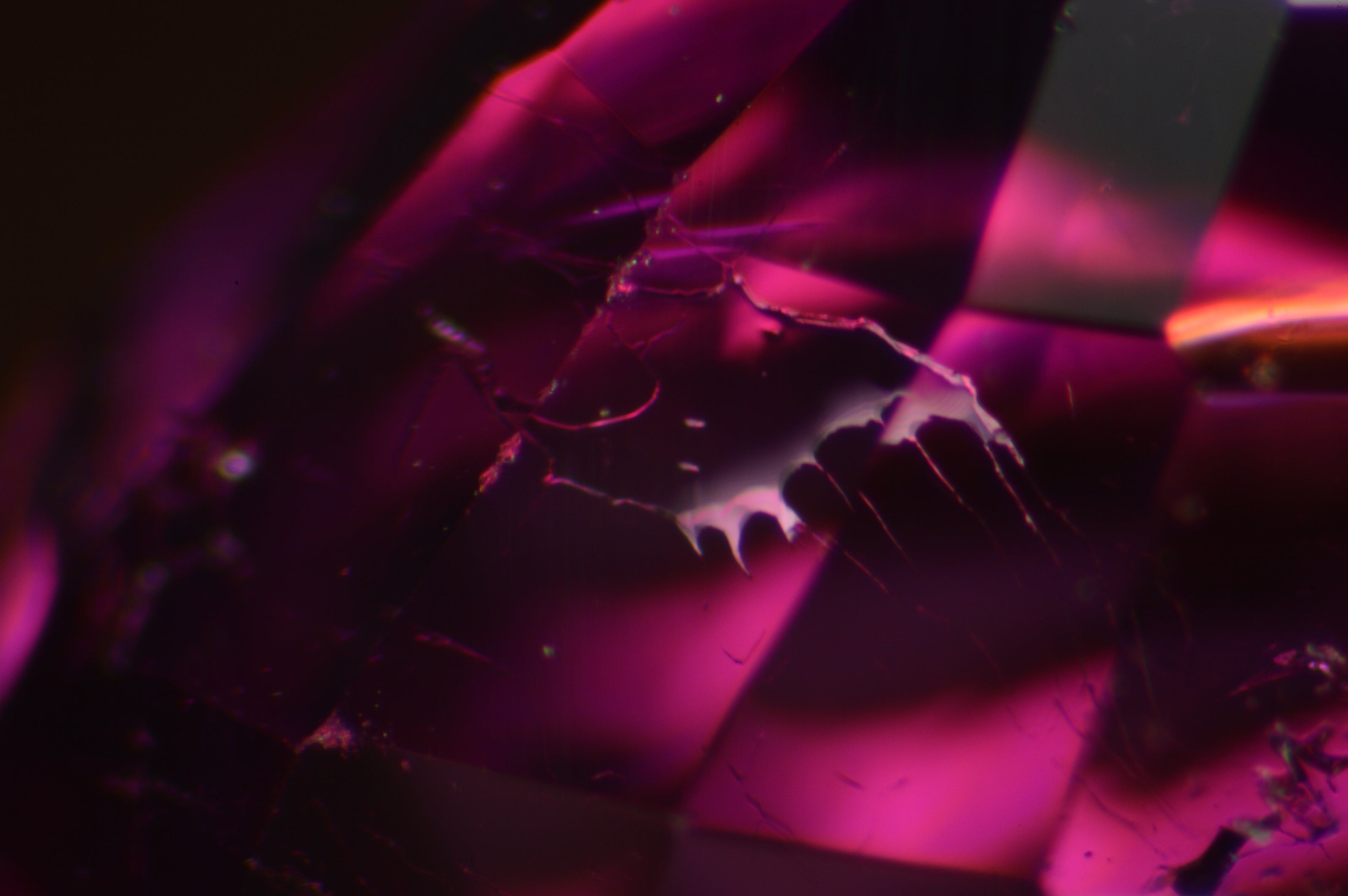 Inclusions in red rubellite tourmaline 1.21 ct