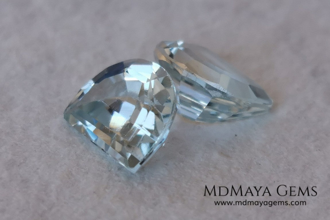 Beautiful pair of very light blue topazes. 6.50 ct