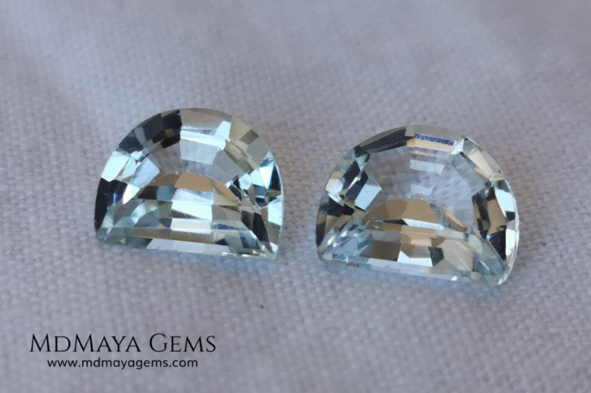 Beautiful pair of very light blue topazes. 6.50 ct