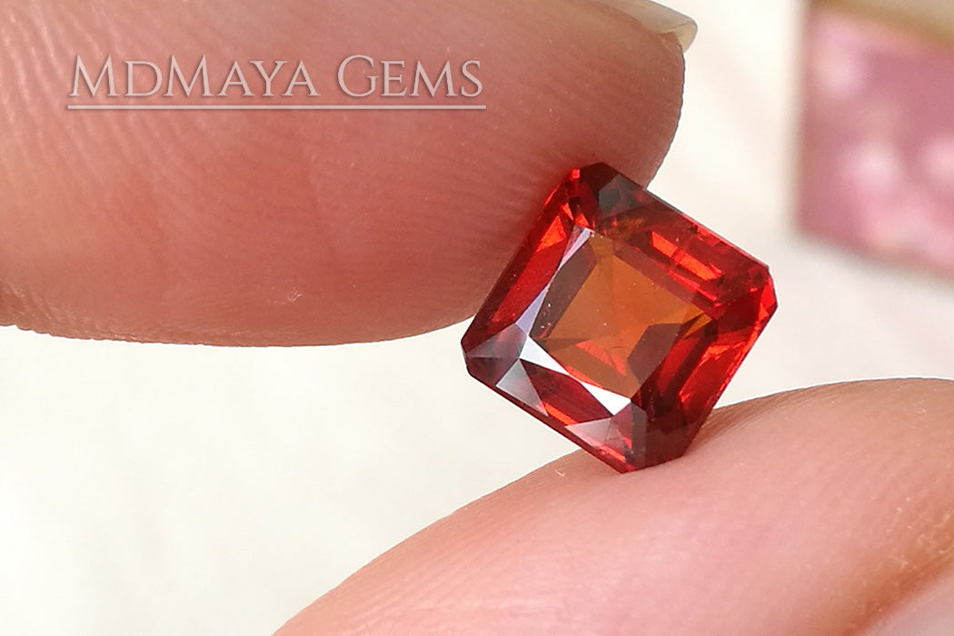 Stunning Vivid Reddish Orange Spessartite Garnet. Square Cut. 2.64 ct.