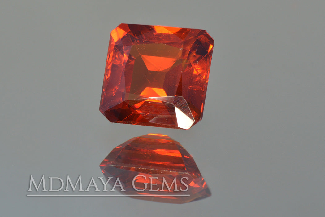 Stunning Vivid Reddish Orange Spessartite Garnet. Square Cut. 2.64 ct.