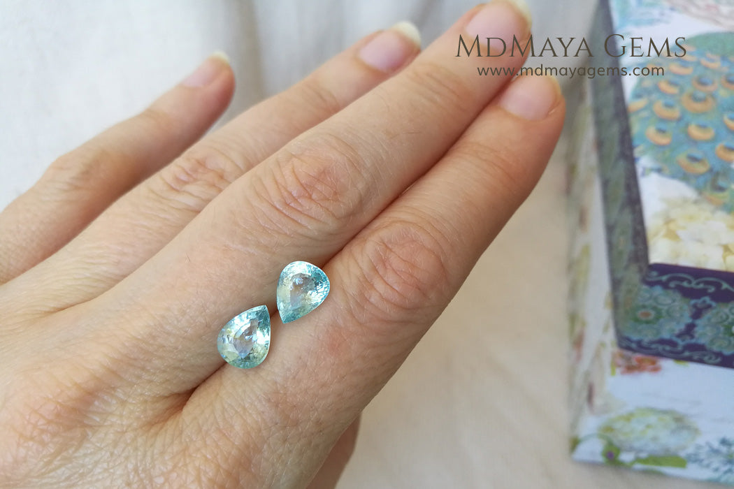 Pair Blue Paraiba Tourmaline Gemstones Pear Cut 3.41 ct total