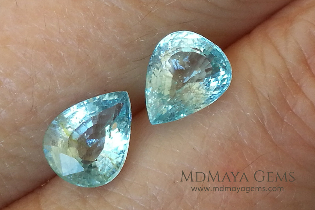 Pair Blue Paraiba Tourmaline Gemstones Pear Cut 3.41 ct total