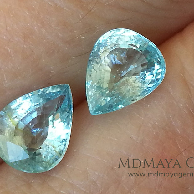 Pair Blue Paraiba Tourmaline Gemstones Pear Cut 3.41 ct total