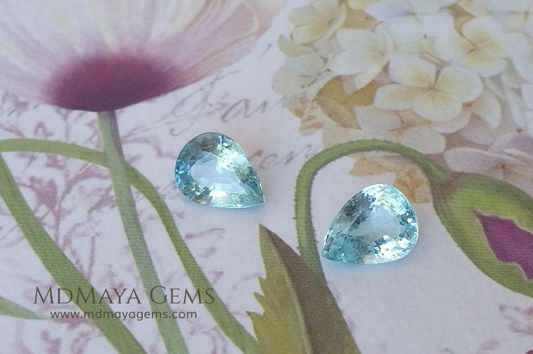 Pair Blue Paraiba Tourmaline Gemstones Pear Cut 3.41 ct total