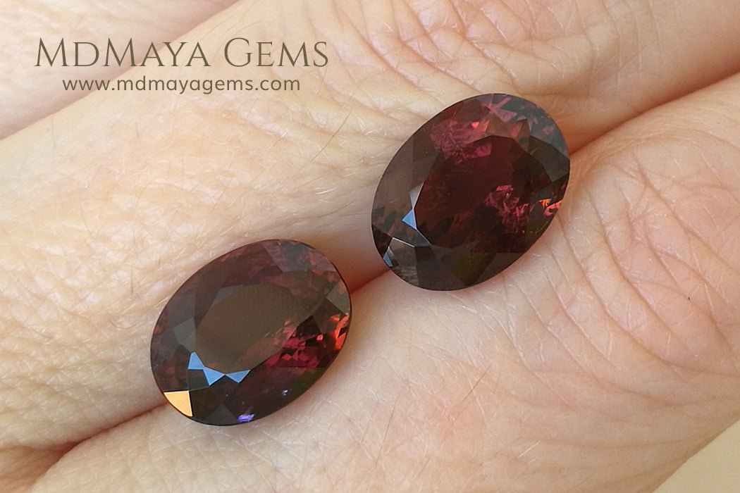 Natural Pair Dark Orangy Red Tourmaline Oval Cut 9.33 ct