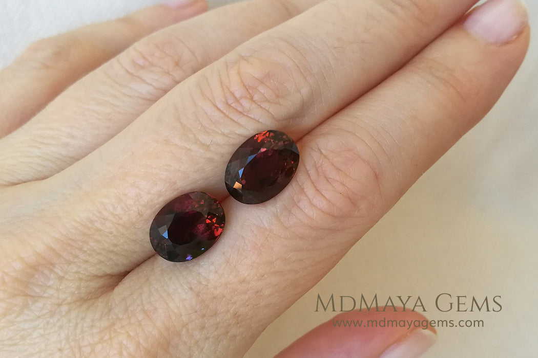 Natural Pair Dark Orangy Red Tourmaline Oval Cut 9.33 ct