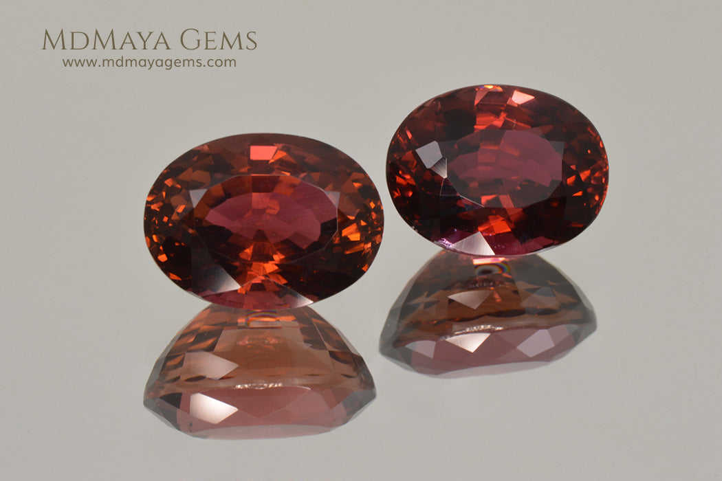 Natural Pair Dark Orangy Red Tourmaline Oval Cut 9.33 ct