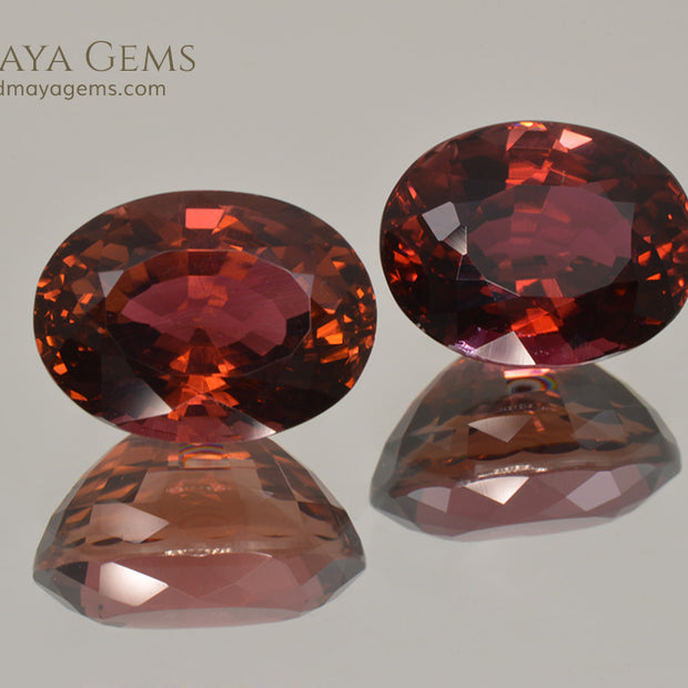 Natural Pair Dark Orangy Red Tourmaline Oval Cut 9.33 ct