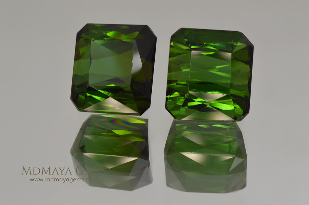 Pair Dark Green Tourmalines Fancy Cut 12.74 ct