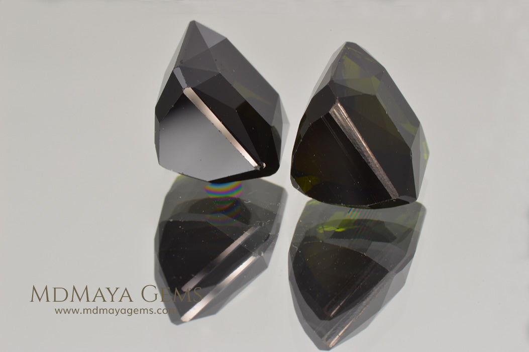 Pair Dark Green Tourmalines Fancy Cut 12.74 ct