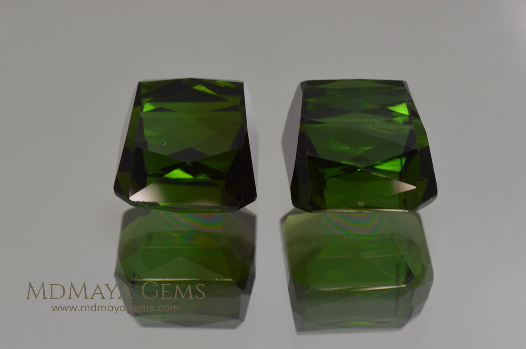 Pair Dark Green Tourmalines Fancy Cut 12.74 ct