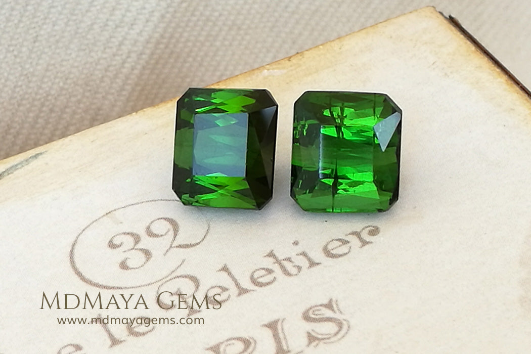Pair Dark Green Tourmalines Fancy Cut 12.74 ct
