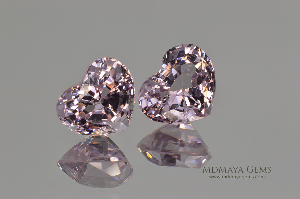 Matched Pair Platinum Light Purple Spinel  3.07 ct pair Heart cut