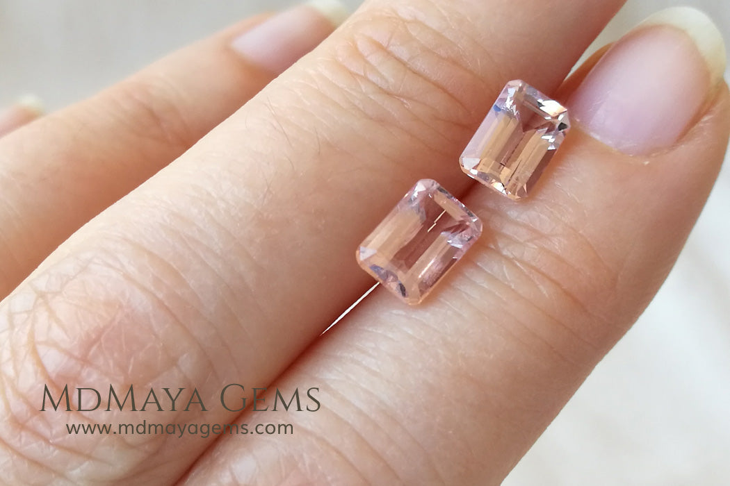 Pair Pink Morganite Emerald cut 2.44 ct