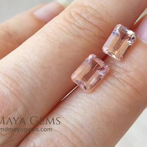 Pair Pink Morganite Emerald cut 2.44 ct
